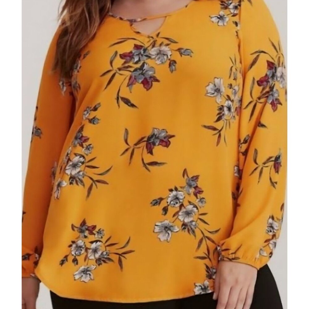 Torrid Yellow Cottagecore Floral Blouse/ Tunic With Keyhole Neckline Size 2 (2x)
